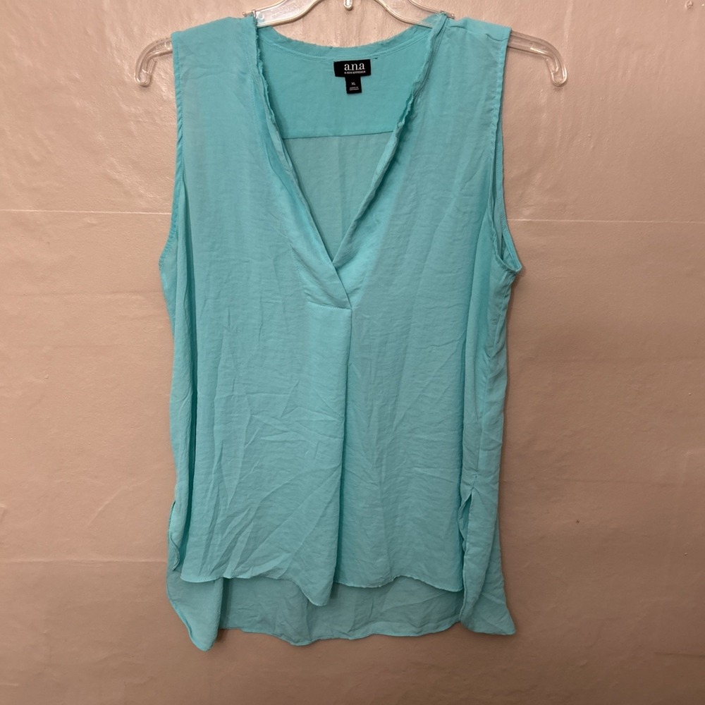 ANA Women XL Green‎ Teal Sleeveless Blouse Hi Low